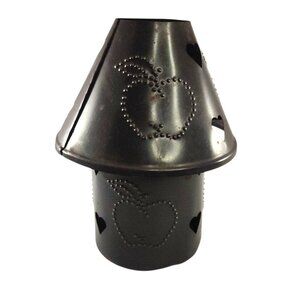 Dark Gray Tin Candle Holder With Heart & Apple Punch Design-Some Light Rust